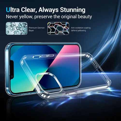 Vista 3 de Funda transparente para iPhone 13 Mini, [antiamarilleo] Paquete de 2 [protector de pantalla de vidrio templado] Funda protectora delgada pero a