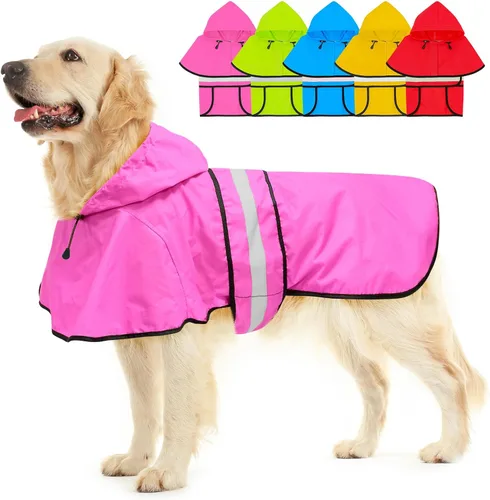 Vista 7 de Impermeable ajustable impermeable para perros, chaqueta reflectante para perros con capucha, abrigo ligero para lluvia para perros pequeños