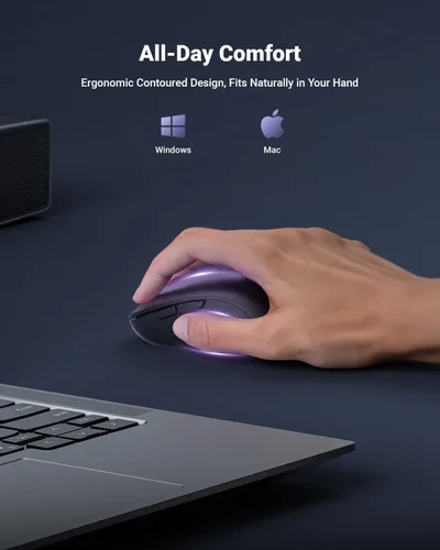 Vista 5 de wegear Mouse inalámbrico USB para computadora portátil, Mac, mouse inalámbrico de 2.4 GHz con 6 botones, 5 niveles ajustables 4000 DPI, mouse óptico