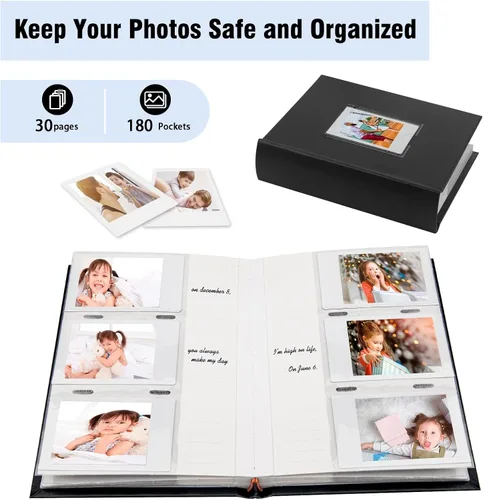 Vista 8 de Álbum de fotos para cámara Fujifilm Instax Mini, álbum de fotos para Polaroid, cubierta de cuero, 180 bolsillos 2 x 3 con espacio de escritura