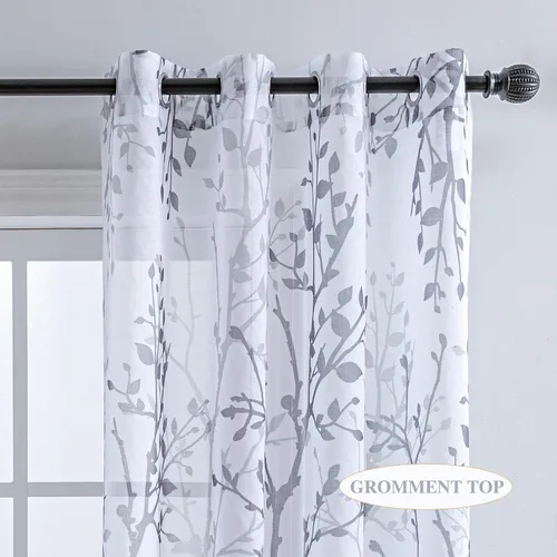 Vista 2 de Luvyohmee - Cortinas blancas y grises de 63 pulgadas de largo, 2 paneles, cortinas semi transparentes para ventanas para sala de estar/dormitorio