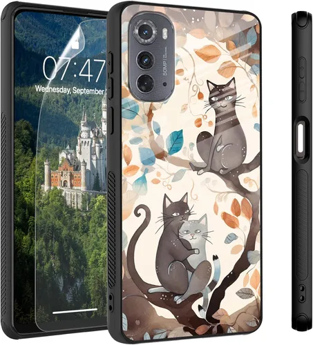 Vista 66 de Funda para Motorola Moto Edge 2022, cubierta trasera de vidrio templado con protector de pantalla, protección a prueba de golpes para Motorola Moto