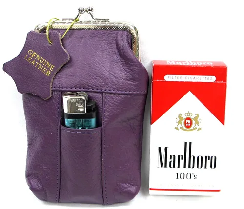 Vista 7 de Juego de 2 fundas originales Leather Cigarette Case color morado + azul-verde Fit 100s, King Regular Pack