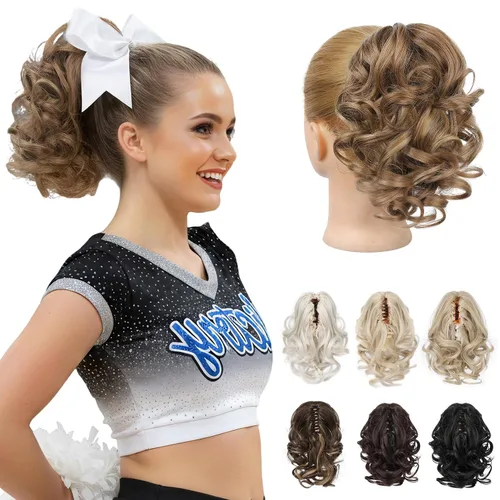 Vista 8 de REECHO Extensión de cola de caballo, 23 cm de largo, rizada, ondulada, pinza de clip para colas de caballo, extensiones de cabello HP001 para Negro