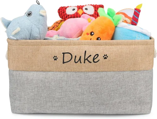Vista 8 de Cesta de almacenamiento personalizada de juguetes para perros, plegable, caja de almacenamiento con nombre de la mascota, organizador para juguetes