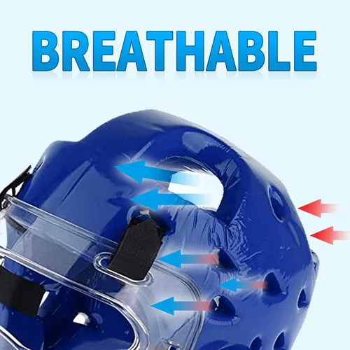 Vista 2 de Casco de karate para niños y adultos, artes marciales MMA, con protector facial extraíble, equipo de cabeza suave para arte marcial, grappling, Muay