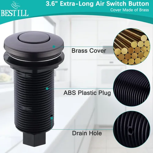 Vista 3 de BESTILL Kit de interruptor de aire de doble salida para eliminación de basura, parte superior de fregadero gris plomizo de 3.6 pulgadas de largo