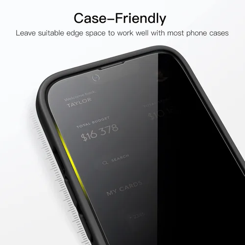 Vista 7 de JETech Protector de pantalla de privacidad de cobertura completa para iPhone 13 Pro Max de 6.7 pulgadas, película de vidrio templado antiespía