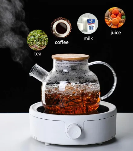 Vista 6 de Tetera de vidrio con infusor para té suelto y té floreciente, tetera de vidrio resistente al calor y hervidor para estufa, perfecta tetera, 33.8 fl