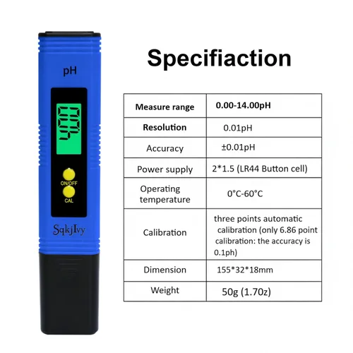 Vista 5 de Medidor de pH para agua, probador digital hidropónico, 0.01, tamaño de bolsillo de alta precisión con rango de medición de 0-14, pH arriba y abajo