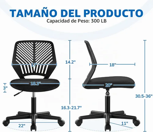 Vista 3 de Yaheetech Silla de oficina en casa sin brazos, asiento giratorio compacto