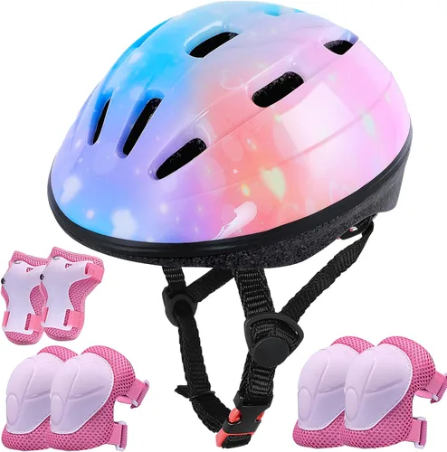 Vista 8 de Lamsion - Casco para niños ajustable para niños de 3 a 8 años, niños y niñas, casco para niños pequeños con juego de equipo deportivo de protección