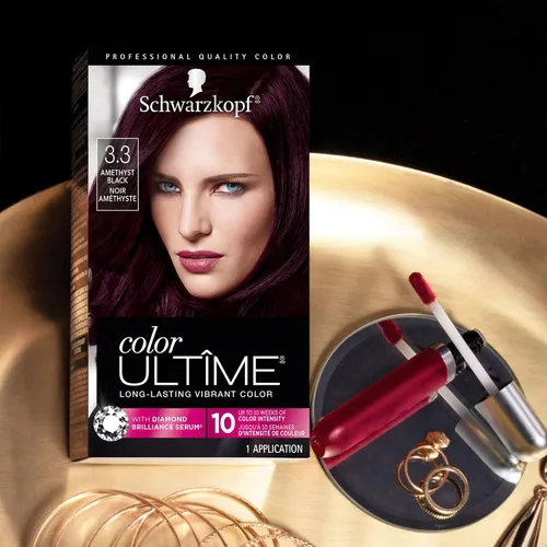 Vista 4 de Schwarzkopf Color Ultime - Tinte para el cabello negro amatista 3.3, negro intenso permanente con brillo de diamante, resistente a la decoloración