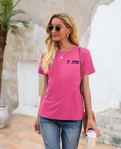 Vista 3 de Cancer Survivor Shirts Women Breast Cancer Awareness Tshirt Pink Ribbon Tee Faith Inspirational Short Sleeve Tops