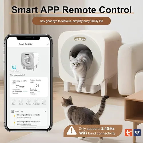Vista 2 de Caja de arena de autolimpieza para gatos múltiples, sensores de seguridad