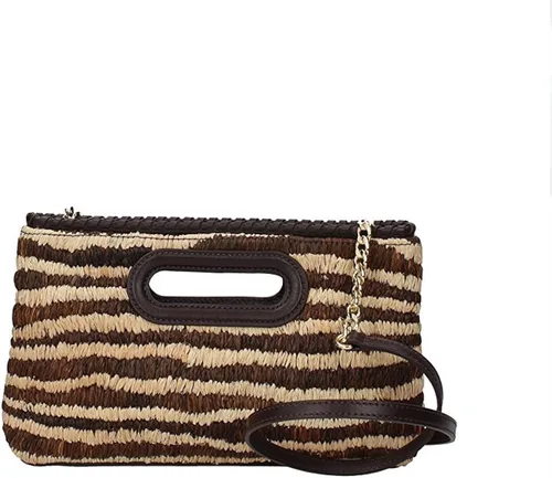 Vista 4 de Michael Kors mujeres Rosalie Raffia rayas embrague bolso beige grande