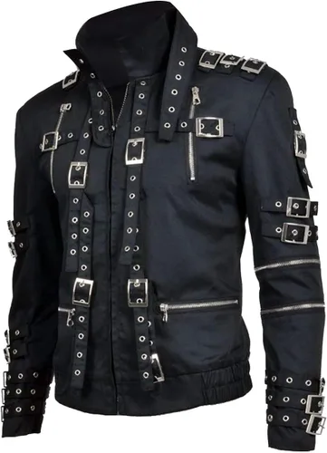 Vista 3 de CHICAGO-FASHIONS Chaqueta y pantalones de algodón negro King BAD Concert Metal Rock para hombre disfraz de Michael Pop para hombre