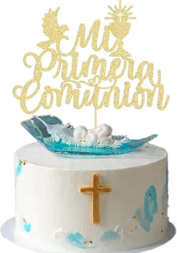 Vista 19 de Gyufise Decoración para pastel de primera comunión para bautismo cristiano, decoración religiosa de Dios bendiga Baby Shower para niños, decoración