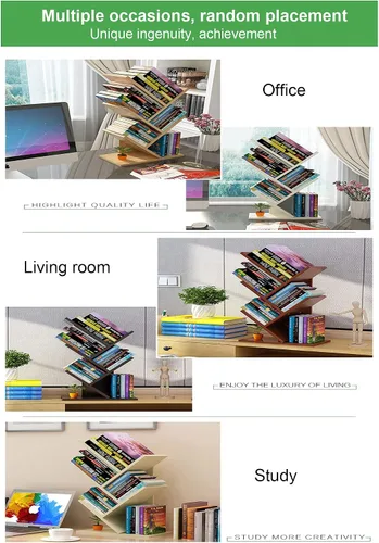 Vista 8 de Estantería de árbol de 4 niveles, estantería de pie para libros que ahorra espacio, estante organizador de almacenamiento de revistas, estante
