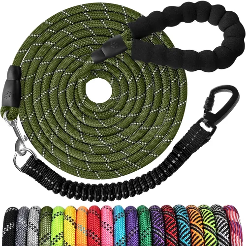 Vista 37 de Correa de perro de cuerda de 3 pies: correa resistente con gancho giratorio bloqueable, hilos reflectantes, bungee y asa acolchada - Correa
