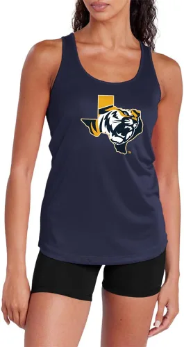 Vista 74 de Camiseta deportiva sin mangas oficial de NCAA Collegiate para mujer, con espalda cruzada, colección con logotipo primario