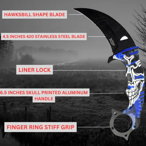 Vista 3 de Snake Eye Tactical Dark Fantasy Blade-Jumbo Every Day Carry Cuchillo plegable (azul)