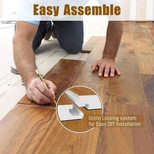 Vista 6 de KIAYACI Suelo de vinilo, 9 piezas de azulejos de vinilo de lujo entrelazados para instalación de bricolaje, aspecto de madera, suelo laminado