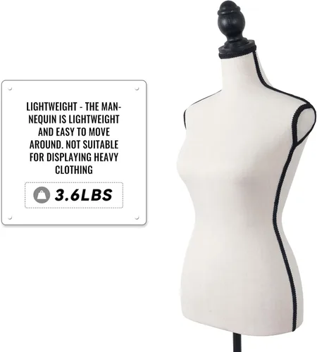 Vista 5 de Maniquí femenino Torso Vestido Forma Maniquí Cuerpo Maniquí de costura con trípode de plástico Base Soporte 58"-67" Altura ajustable