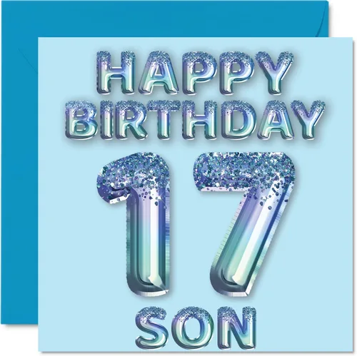 Vista 160 de Stuff4 Tarjeta de primer cumpleaños para niños, globo de fiesta con purpurina azul, tarjetas de feliz cumpleaños para niño de 1 año, nieto, hijo, 57