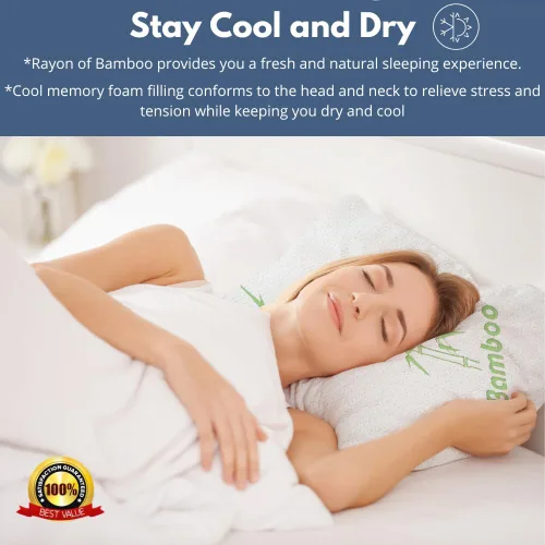 Vista 2 de Almohadas de Rayón Derivado de Bambú Tamaño Estándar - [Ajustable] Espuma Viscoelástica Triturada para Dormir - Funda de Almohada Refrescante
