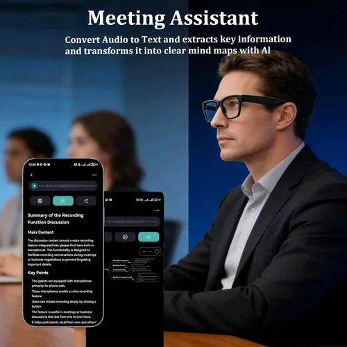 Vista 8 de Lentes inteligentes AI con GPT de chat, gafas Bluetooth con 164 idiomas para hombres y mujeres, reproducción de música y llamadas manos libres Negro