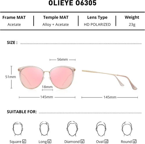Vista 2 de Gafas de sol polarizadas vintage con ojo de gato para mujer, gafas de sol clásicas de gran