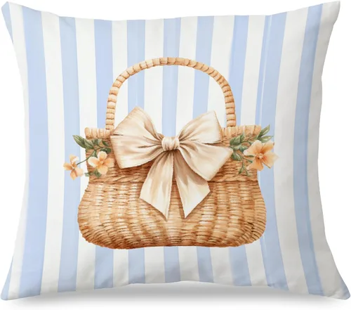 Vista 19 de Fundas de almohada costeras de langosta, fundas de almohada náuticas de langosta roja de Nueva Inglaterra con rayas azules y blancas para casa