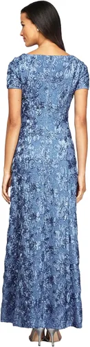Vista 2 de Alex Evenings Women's Long Rosette Mother of The Bride Dress with Short Sleeves Bígaro cepillado
