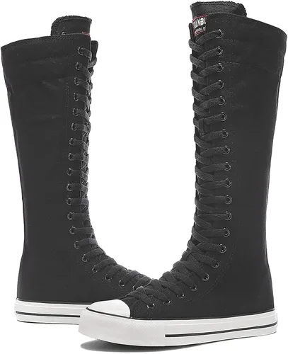 Vista 2 de Zapatillas altas de lona con cordones hasta la rodilla para mujer