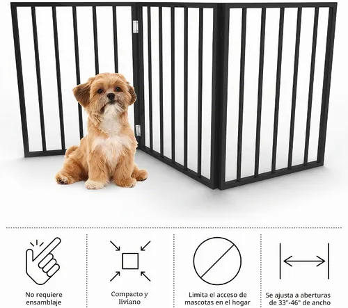 Vista 2 de Puerta para mascotas - Valla plegable de 3 paneles para perros de interior para escaleras, pasillos o puertas - Vallas para perros de madera Negro