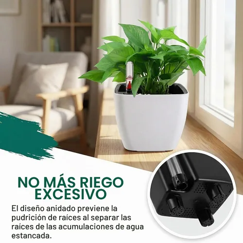 Vista 6 de yarlung Paquete de 6 macetas de riego automático con indicador de nivel de agua, macetas de plástico de 5 pulgadas para plantas