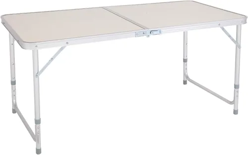 Vista 7 de Mesa plegable de aluminio, mesa de picnic para campamento, mesa rectangular portátil de altura ajustable, mesa ligera multiusos para fiestas, playa