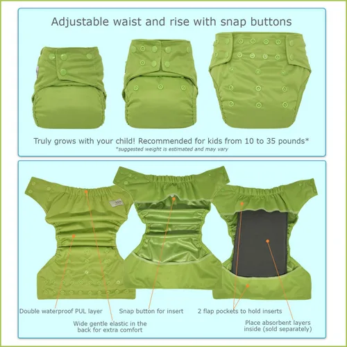 Vista 3 de Funda de pañales reutilizable: carcasa impermeable para pañales de tela preplegados, planos, ajustados o insertos (flecha negra)