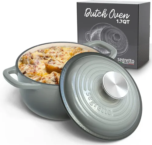Vista 27 de Segretto Cookware Horno holandés ovalado de hierro fundido esmaltado, 7 cuartos de galón blanco Bianco Perla (Off-White)