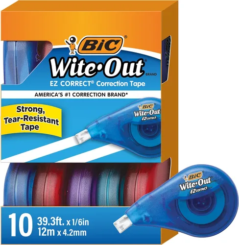 Vista 9 de BIC Wite-Out Brand Exact Liner Cinta correctora, 19.6 pies, color blanco, 10 unidades Fast, Clean, And Easy to Use Tear-Resistant for Smooth