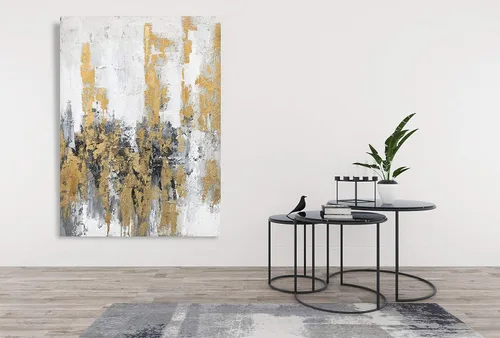 Vista 4 de Yihui Arts - Lienzo moderno de cielo abstracto en lienzo con lámina dorada para decoración del dormitorio