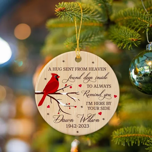 Vista 5 de Adorno de Navidad cardenal rojo conmemorativo personalizado, adorno de cerámica cardenal enviado del cielo, adorno de recuerdo para la pérdida de un