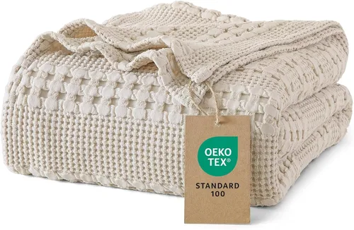 Vista 10 de PHF Manta ligera de punto gofre 100% algodón para cama, King, color blanco 02 Blanco