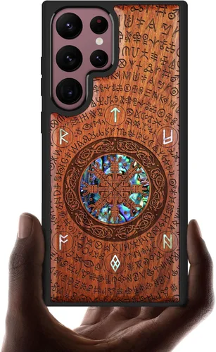 Vista 9 de Carveit Funda hecha a mano para Galaxy S22 Ultra (brújula-negro)