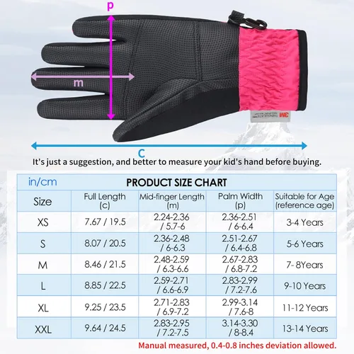 Vista 6 de Achiou Guantes de esquí para niños, guantes de nieve de invierno impermeables para niños, guantes de snowboard cálidos para pantalla táctil