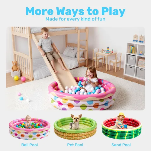 Vista 7 de Paquete de 3 piscinas inflables para niños de 45 x 10 pulgadas, sandía, piña y cupcakes para niños de temporada y diversión de temporada, piscina