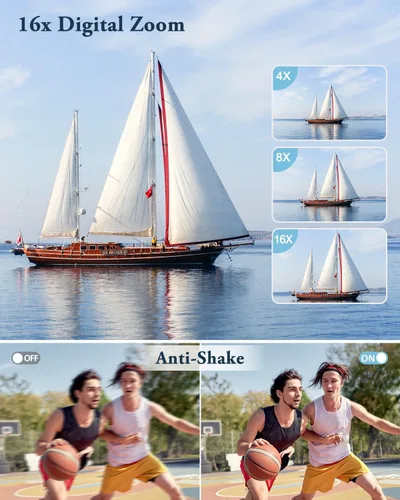 Vista 4 de Cámara Digital 4K para Fotografía y Video Enfoque Automático Anti-Vibración, Zoom 16X 48MP Cámara Point and Shoot para Adolescentes Adultos
