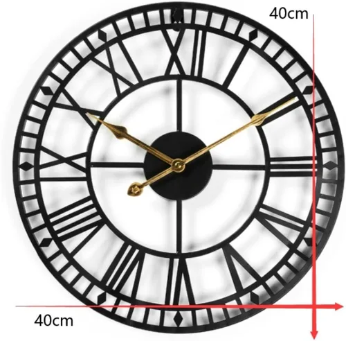 Vista 2 de Reloj de pared de metal para decoración del hogar, reloj de pared decorativo con números romanos 3D, silencioso, funciona