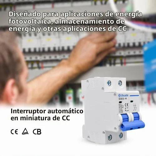 Vista 6 de Disyuntor en miniatura de CC, 2P 16Amp 500V Interruptores eléctricos para paneles solares, sistema de rejilla, montaje en riel DIN (16A)